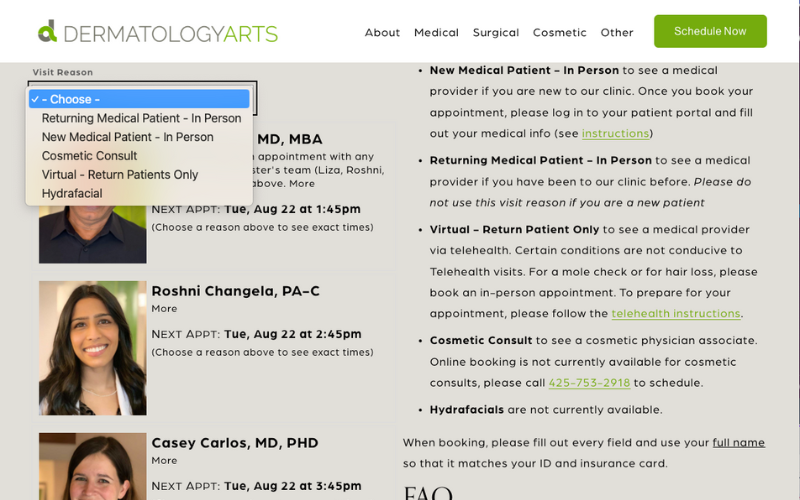 Dermatology Arts_Book by type of appt