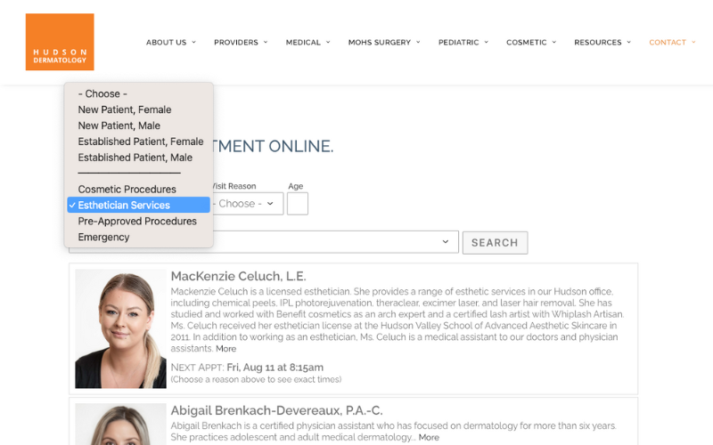 Show providers based on patient type or appt type