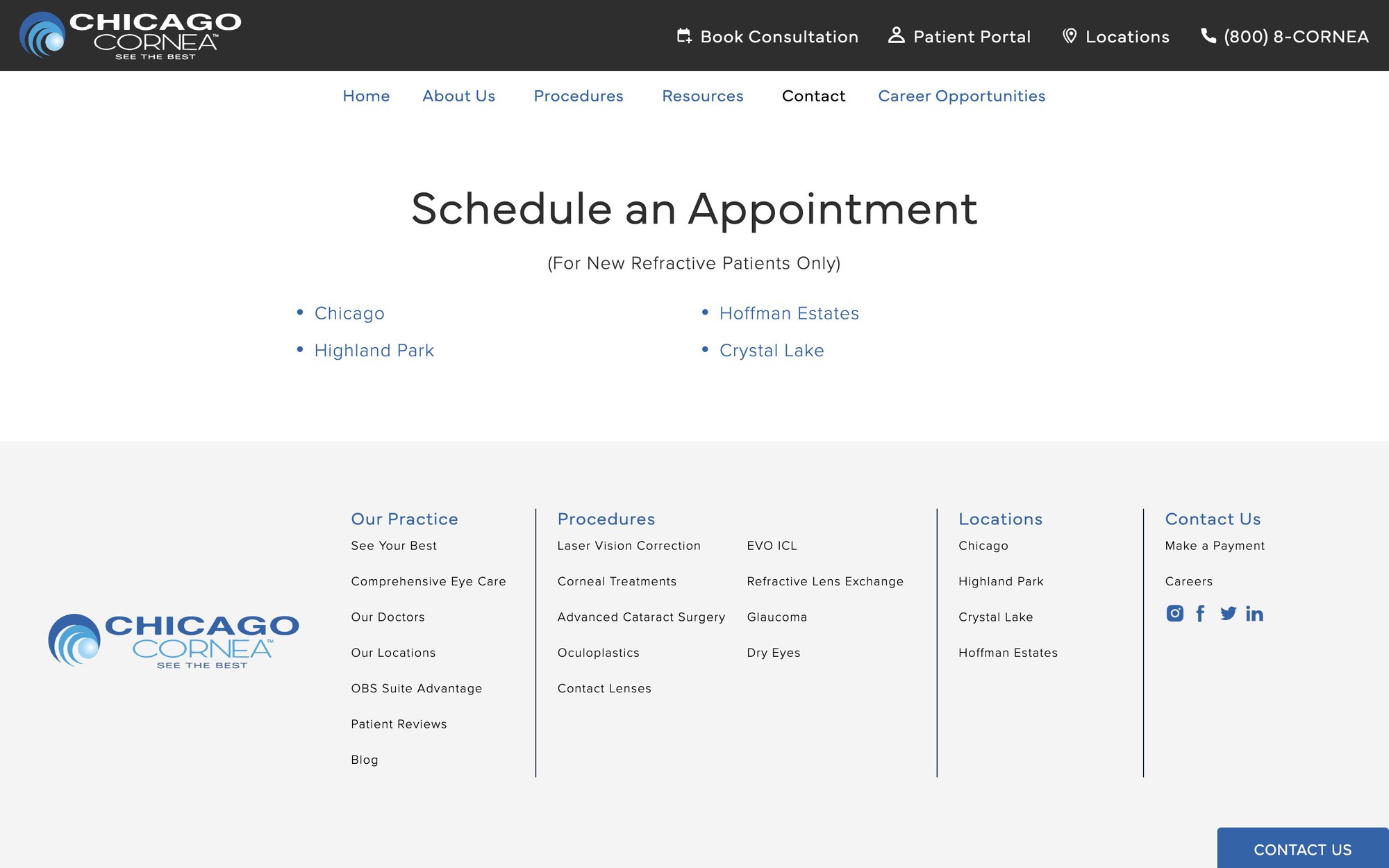New refractive patients can schedule online by location