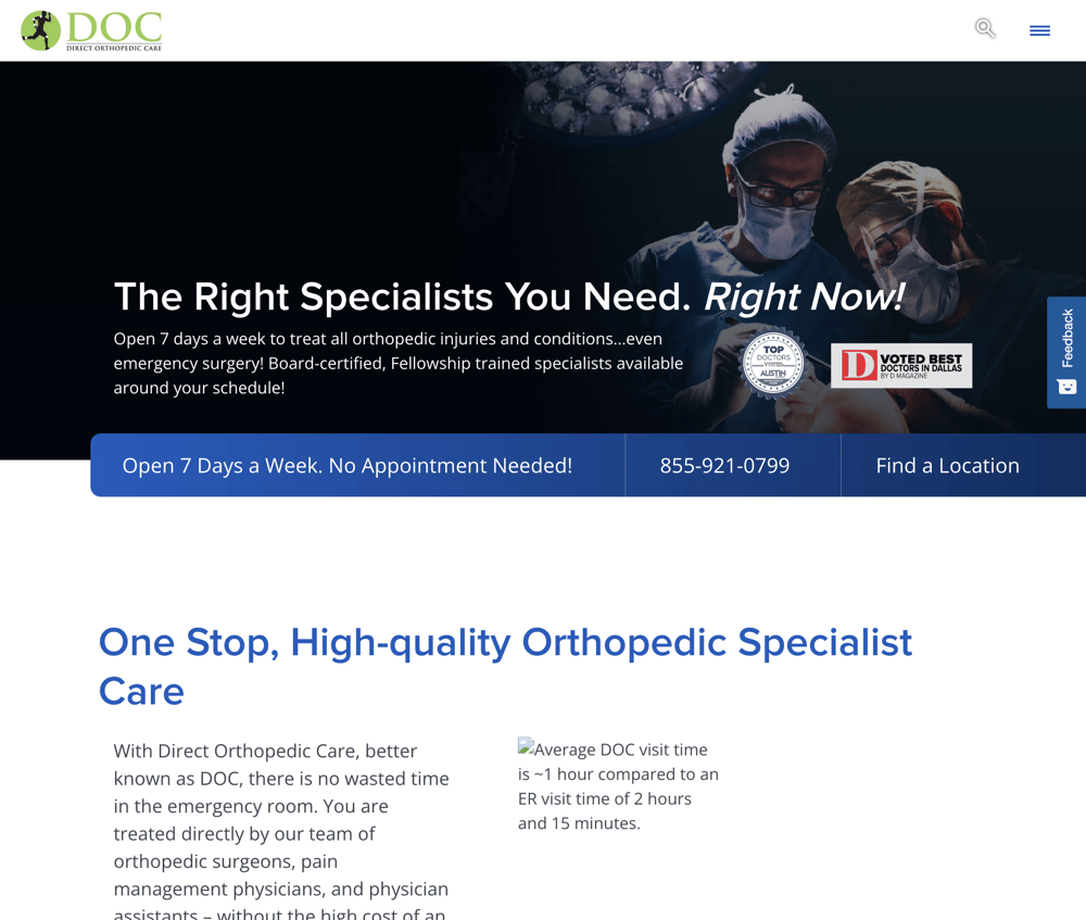 Direct Orthopedic Care Homepage